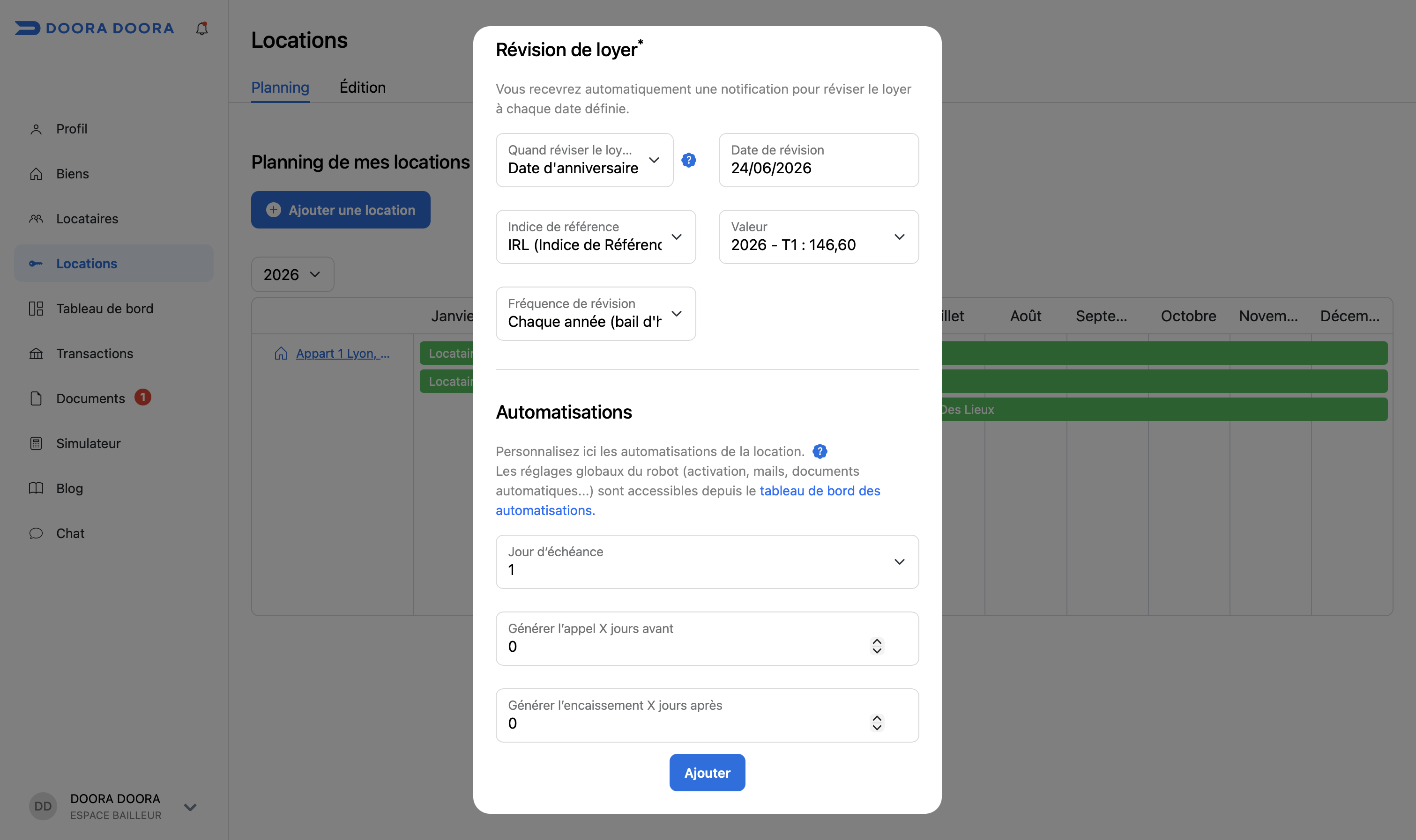 ajouter location révision automatisations DOORA DOORA