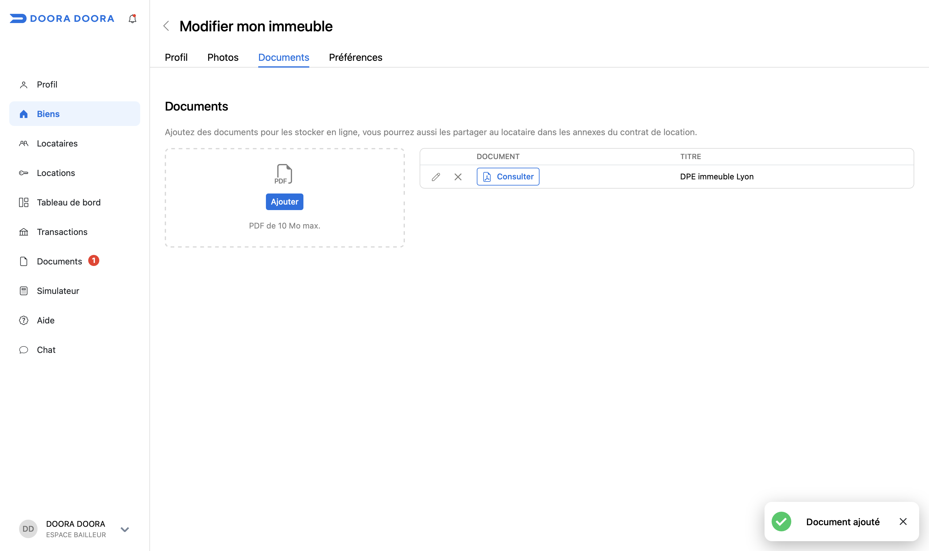 ajouter document immeuble DOORA DOORA