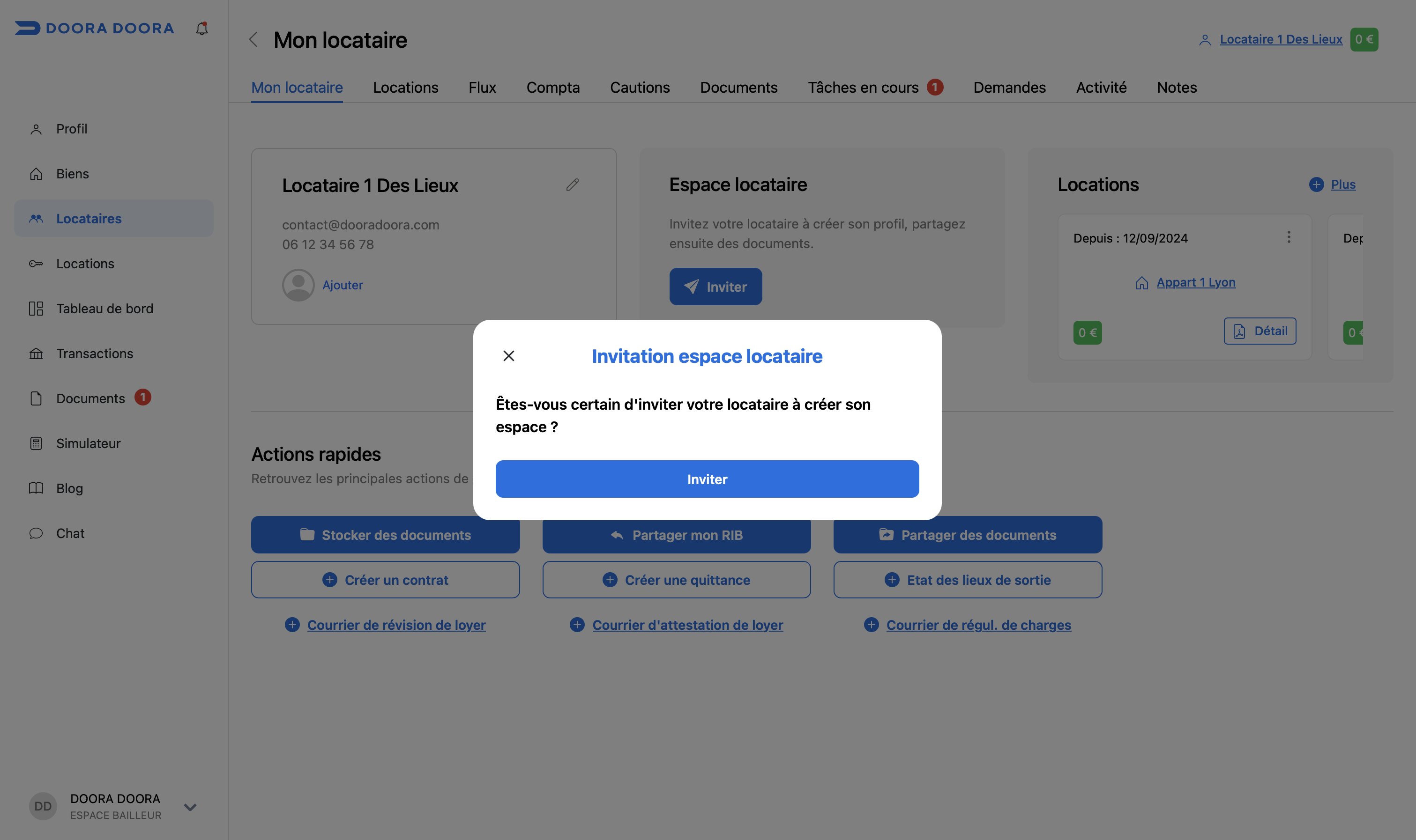 invitation espace locataire DOORA DOORA