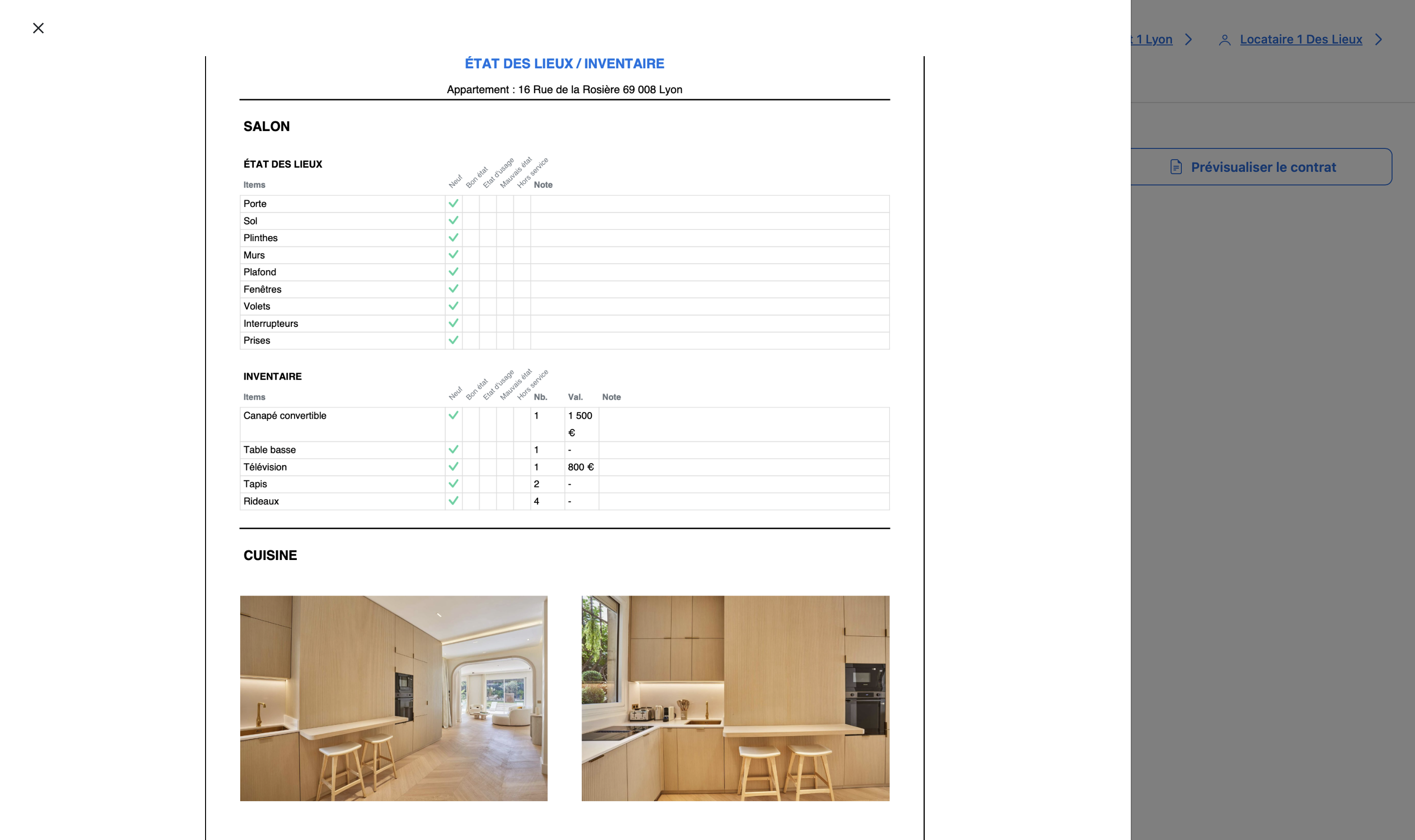 prévisualisation état des lieux DOORA DOORA
