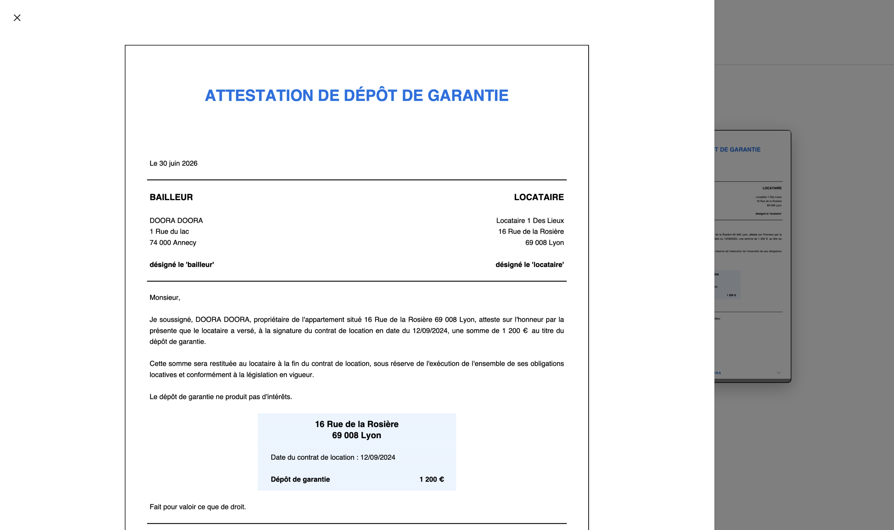 prévisualisation attestation de dépôt de garantie DOORA DOORA