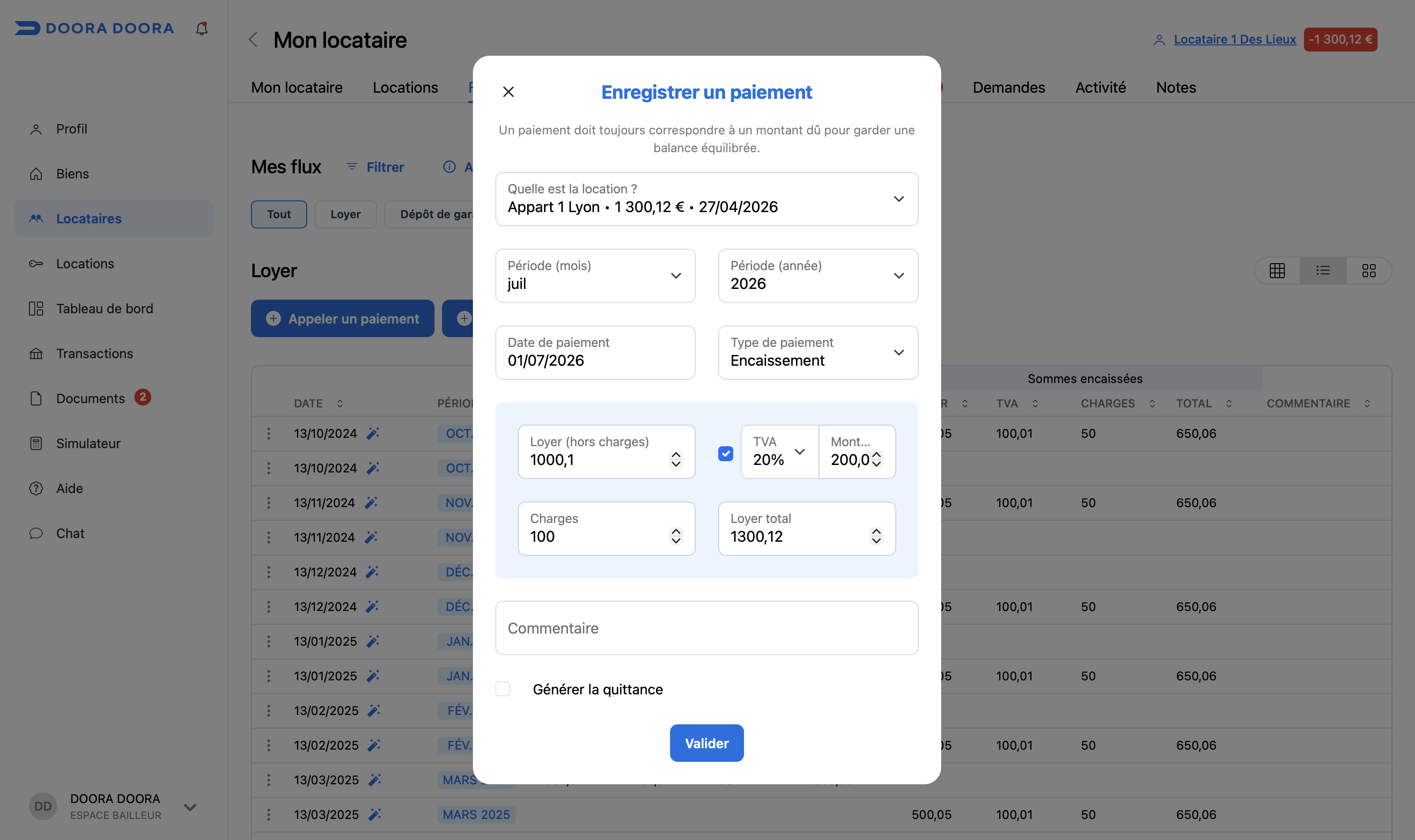 enregistrer un paiement DOORA DOORA