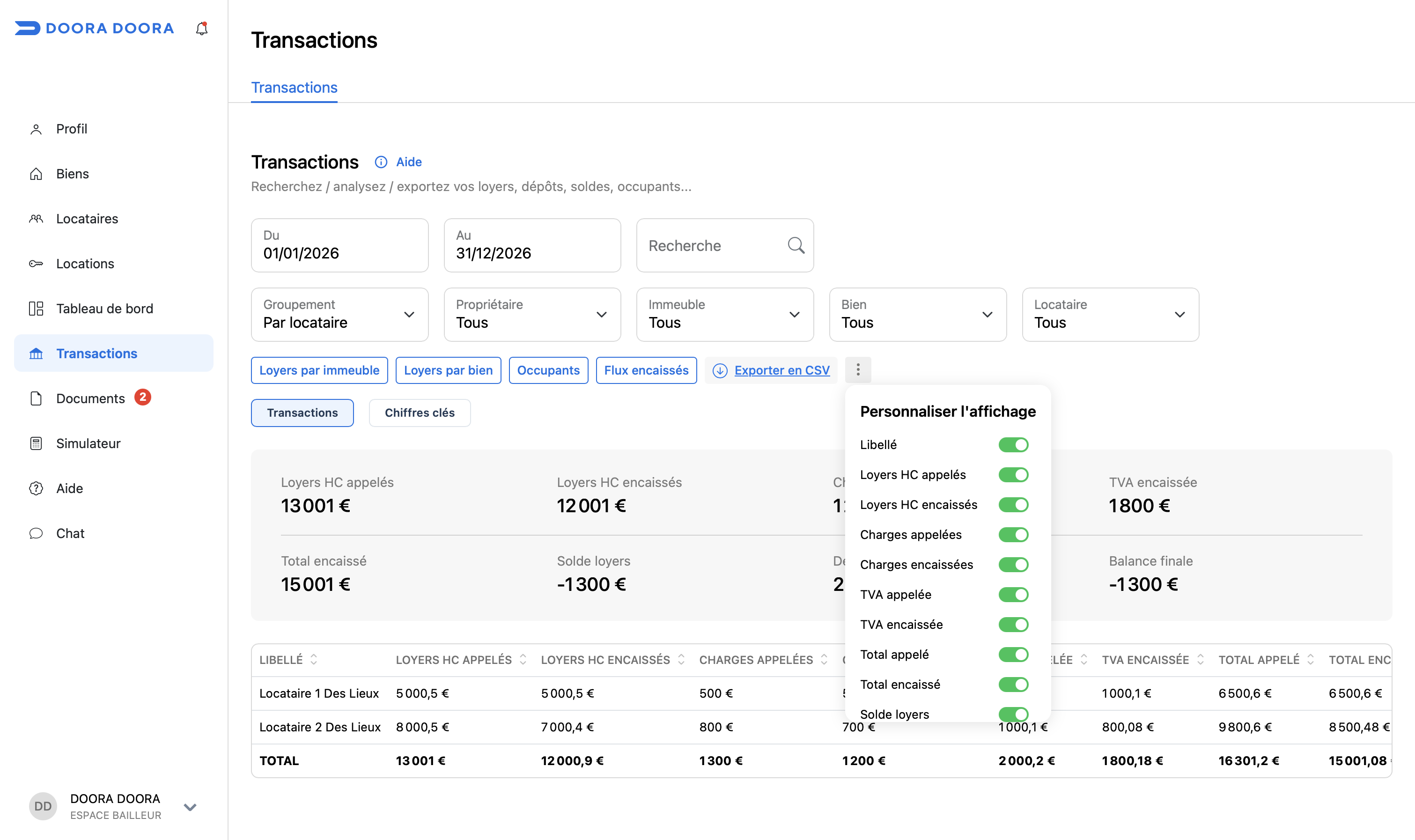 transactions export csv DOORA DOORA