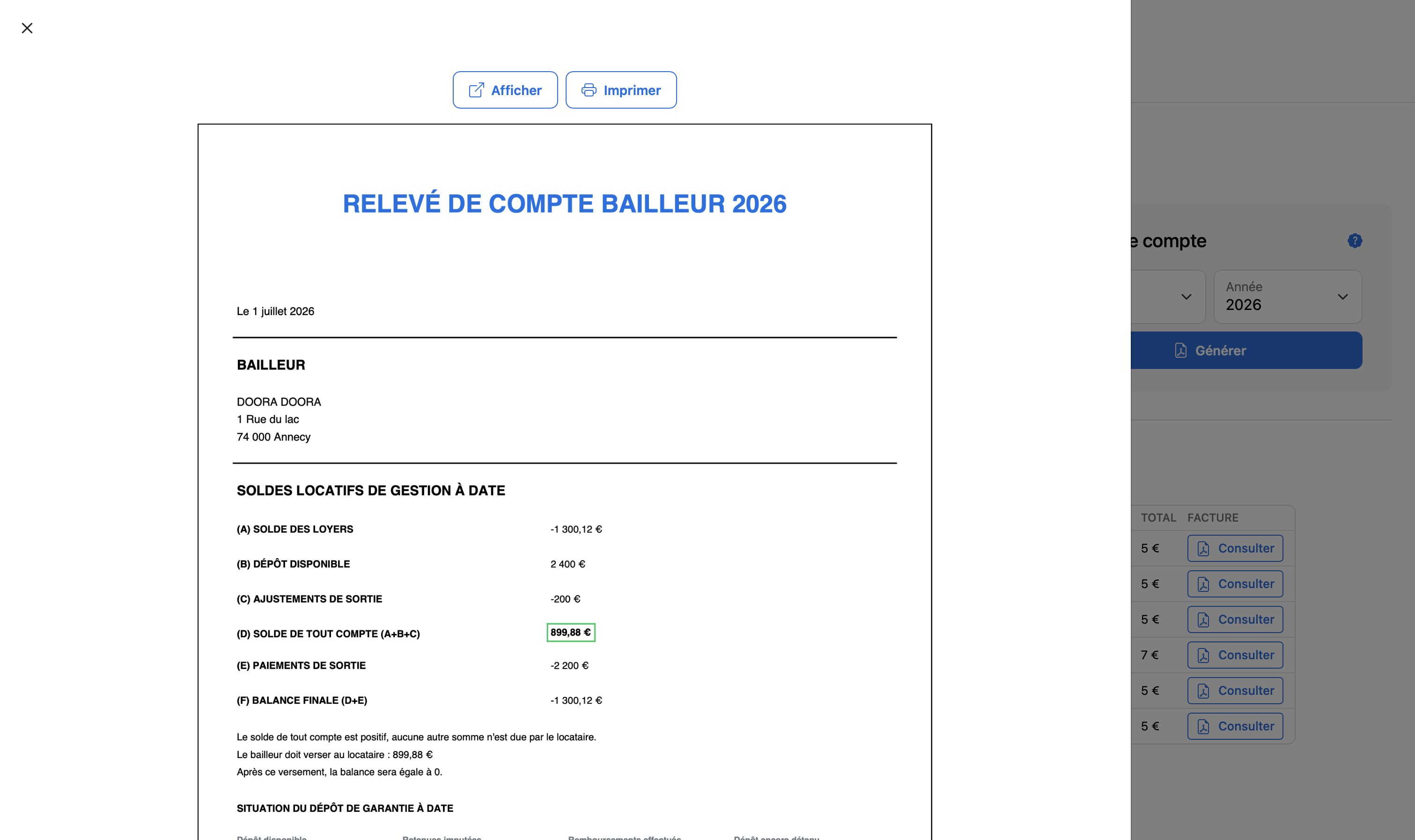 prévisualisation relevé de compte bailleur DOORA DOORA
