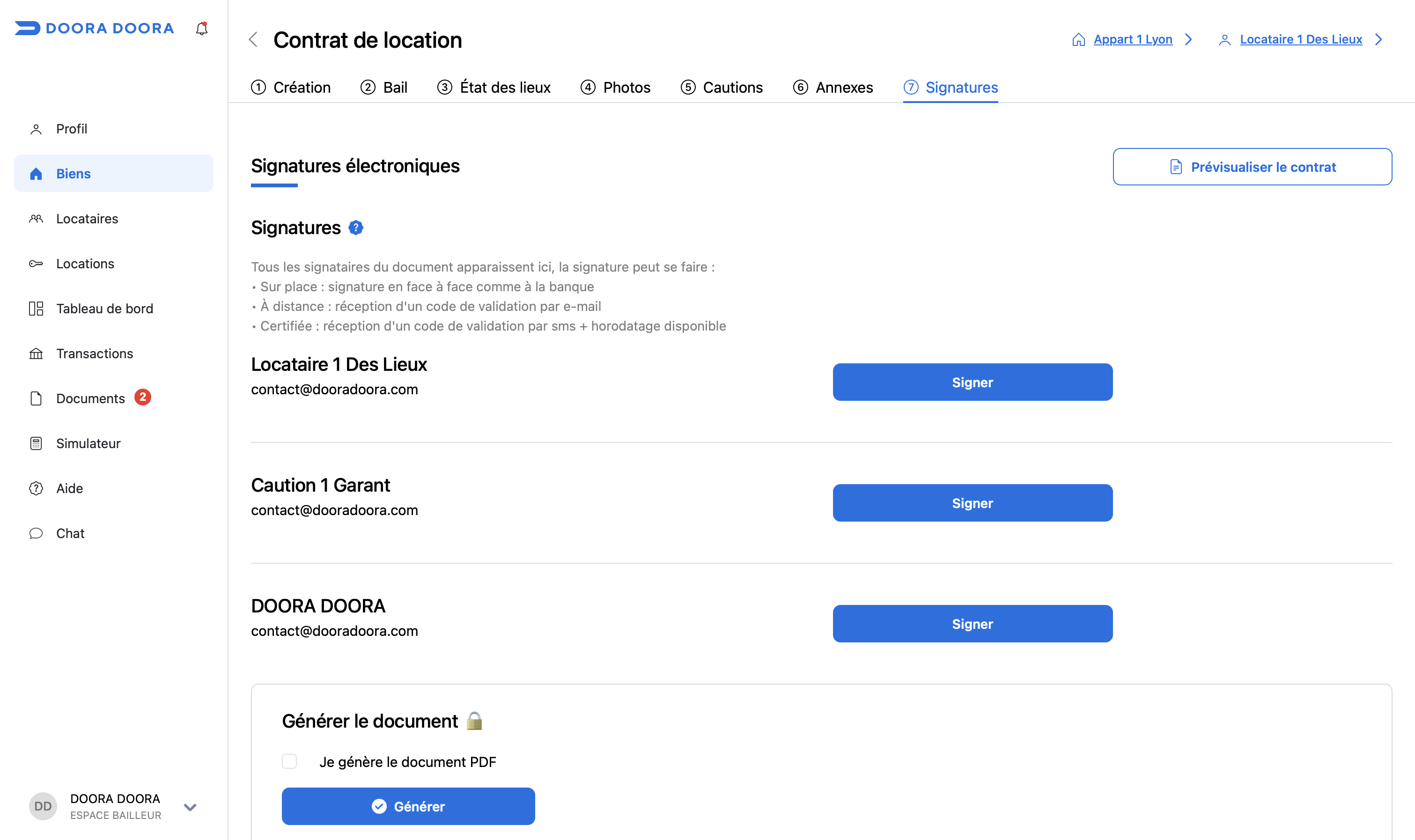 signatures contrat de location DOORA DOORA