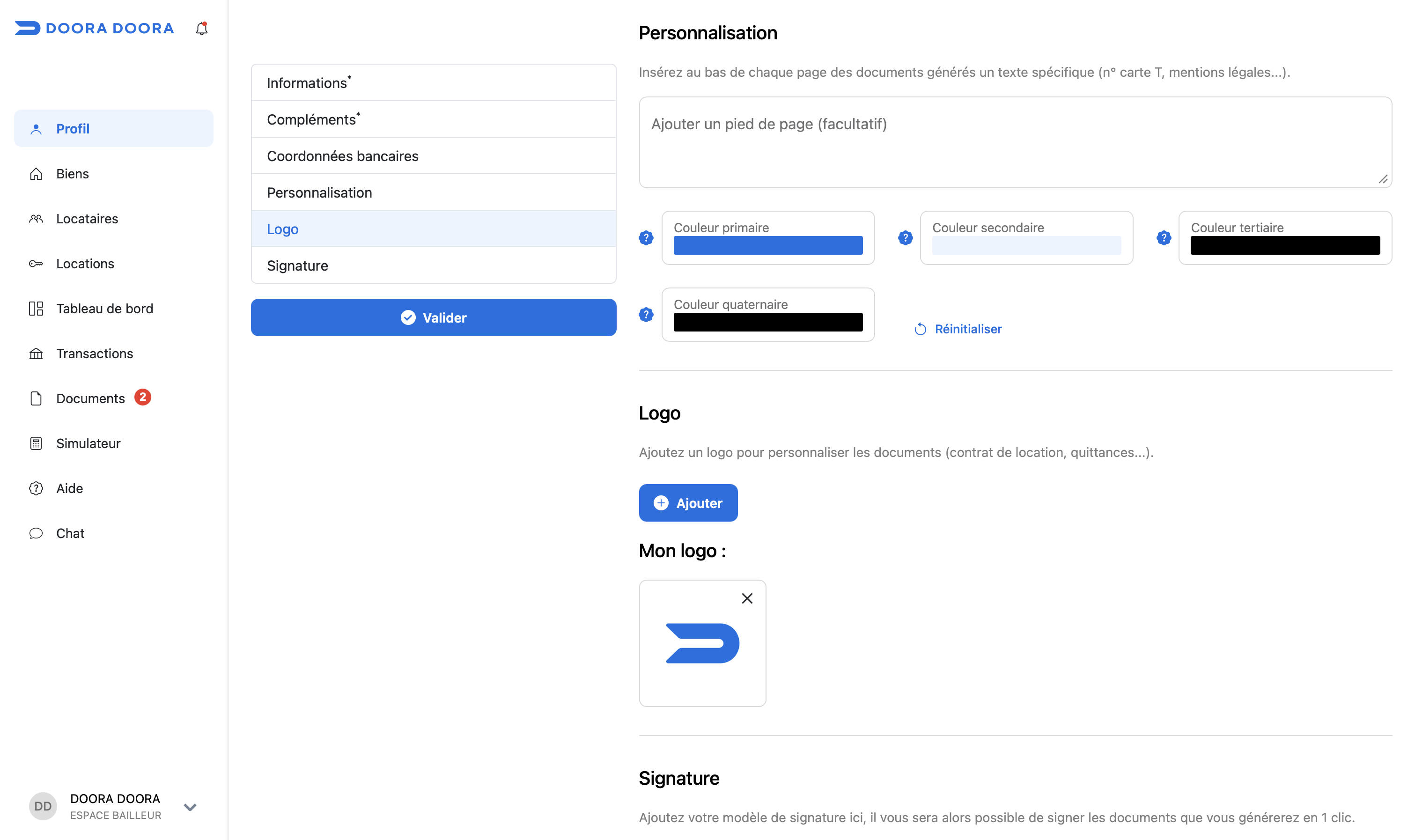 personnaliser profil bailleur DOORA DOORA