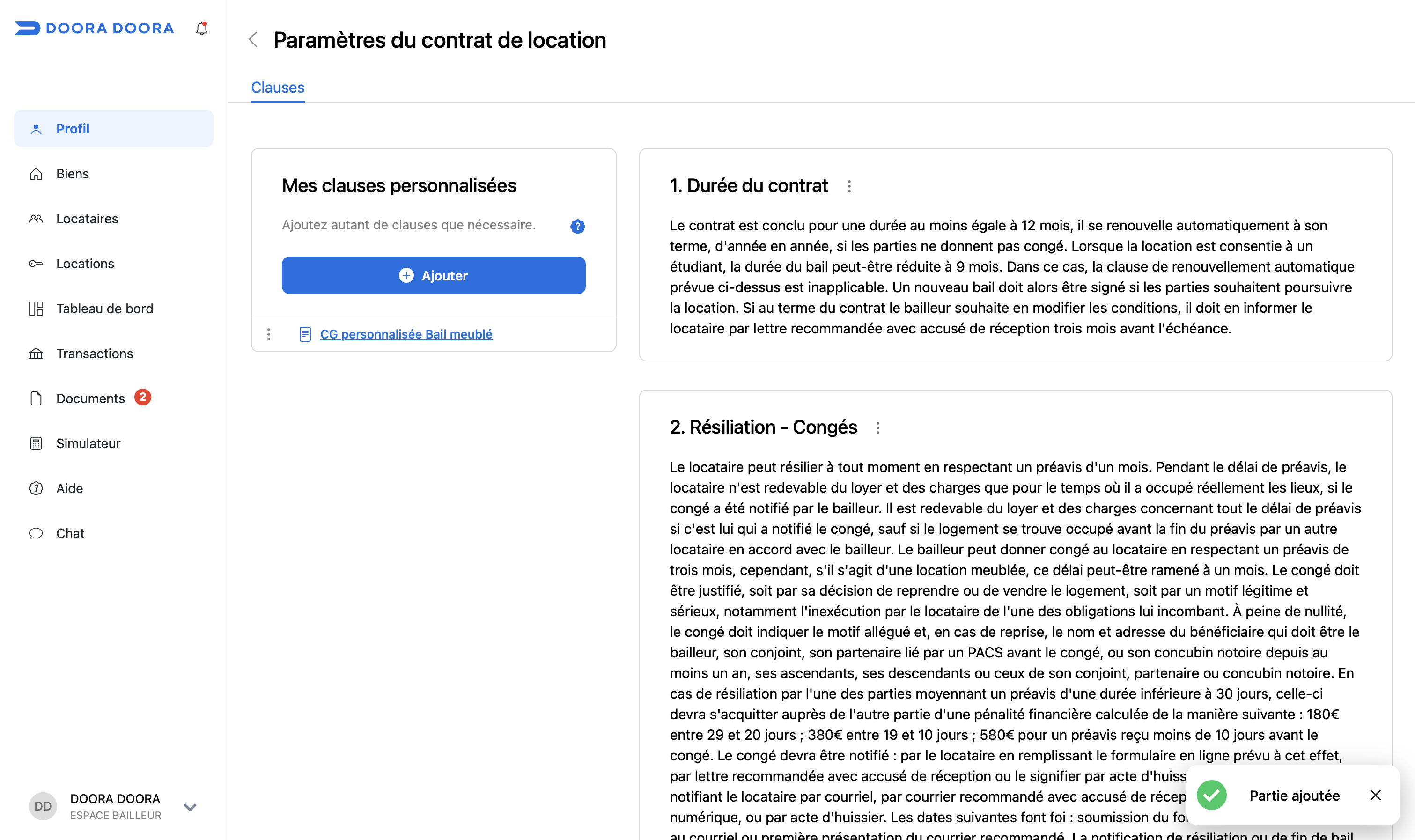 clauses personnalisées bail DOORA DOORA